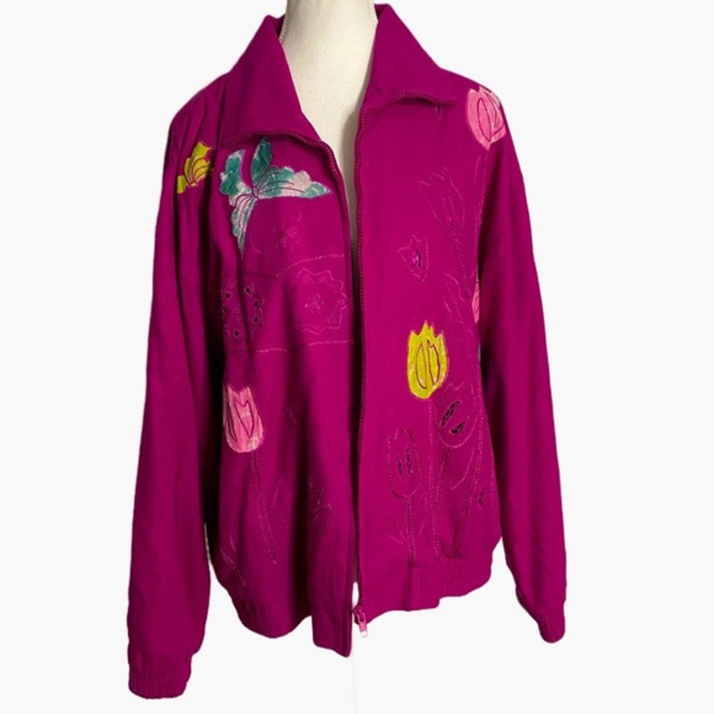 Bala Bala Pink Jacket with Tulip and Butterfly Print‎ Appliqué